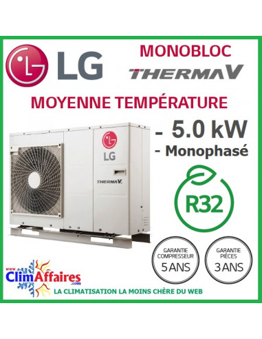 Lg Therma V Pompe à Chaleur Aireau Monobloc R32 Monophasé Hm051mu43 550 Kw