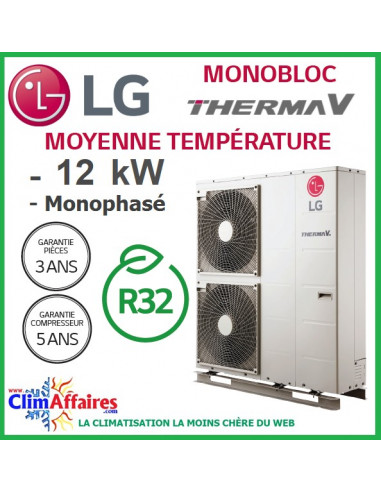 Lg Therma V Pompe à Chaleur Aireau Monobloc R32 Monophasé Hm121mu33 120 Kw