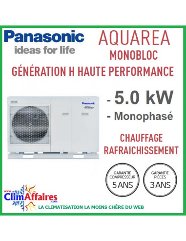 Panasonic Aquarea Pompe à Chaleur Aireau Génération H Haute Performance Monobloc Wh Mdc05h3e5 50 Kw