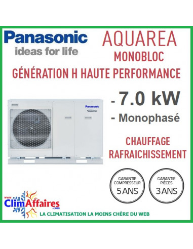 Panasonic Aquarea Pompe à Chaleur Aireau Génération H Haute Performance Monobloc Wh Mdc07h3e5 70 Kw