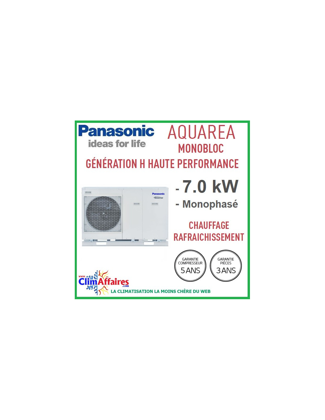 Panasonic Aquarea Pompe à Chaleur Aireau Génération H Haute Performance Monobloc Wh Mdc07h3e5 70 Kw