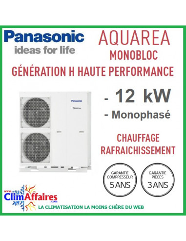 Panasonic Aquarea Pompe à Chaleur Aireau Génération H Haute Performance Monobloc Wh Mdc12h6h5 120 Kw