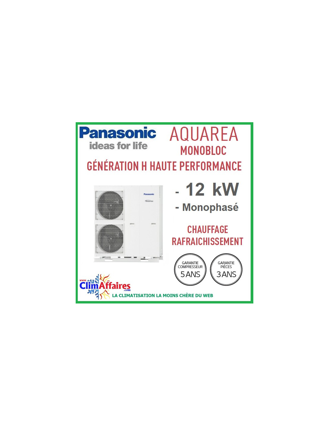 Panasonic Aquarea Pompe à Chaleur Aireau Génération H Haute Performance Monobloc Wh Mdc12h6h5 120 Kw