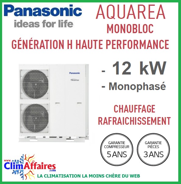 Panasonic Aquarea Pompe à Chaleur Aireau Génération H Haute Performance Monobloc Wh Mdc12h6h5 120 Kw