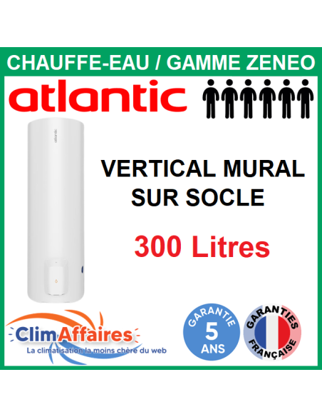 Chauffe-eau électrique 300 litres Atlantic Zénéo vertical sur socle