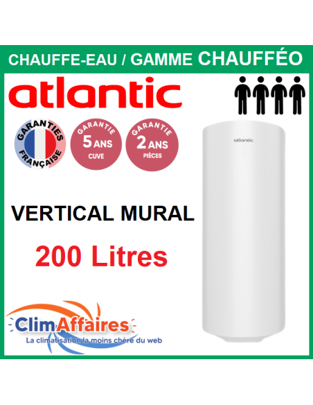 Chauffe-eau électrique Chaufféo Atlantic - Vertical mural - 200L - 2200W