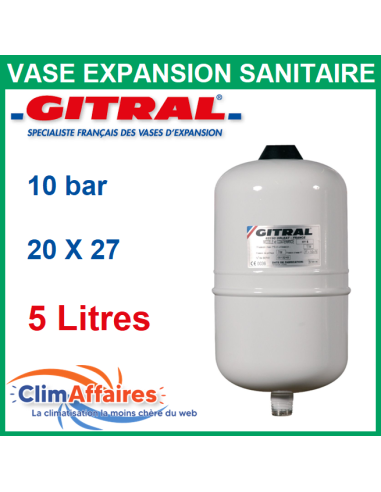 Vase d'Expansion Sanitaire - GITRAL HY5 - 10 bar - Ø 20x27 - 5 litres