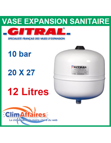 Vase Expansion Sanitaire - GITRAL HY12 - 10 bar - Ø 20x27 - 12 litres